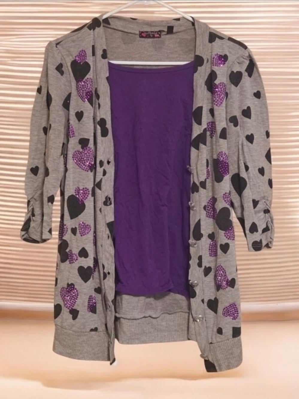 TEMPTED GIRLS GRAY PURPLE FASHION GIRL CARDIGAN